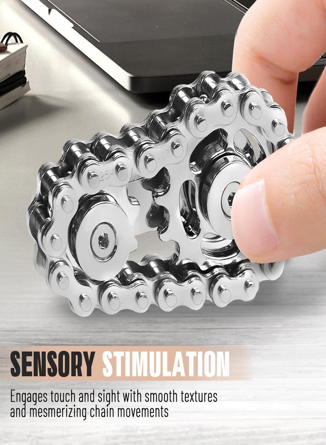 CHESLICR Fidget Spinners Toys for Adults Metal Figette Bike Chain Pain Stim ADHD Teens Cool Gadgets Desk Offices Anxiety Relief Items Stress Tool Sensory Spiky Autism Toy Valentines Day Gift for Men Teen Boy - Image 4
